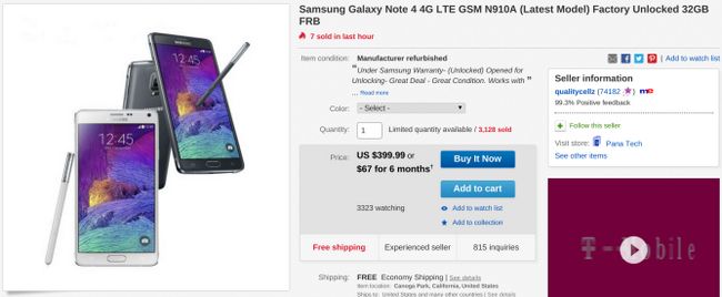 Fotografía - [Offre Alerte] Galaxy Note Samsung débloqué Refurbished 4 Maintenant seulement 400 $ sur eBay